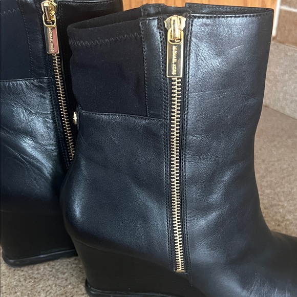 Michael Kors Black Leather Wedge Boots - Picture 1 of 4